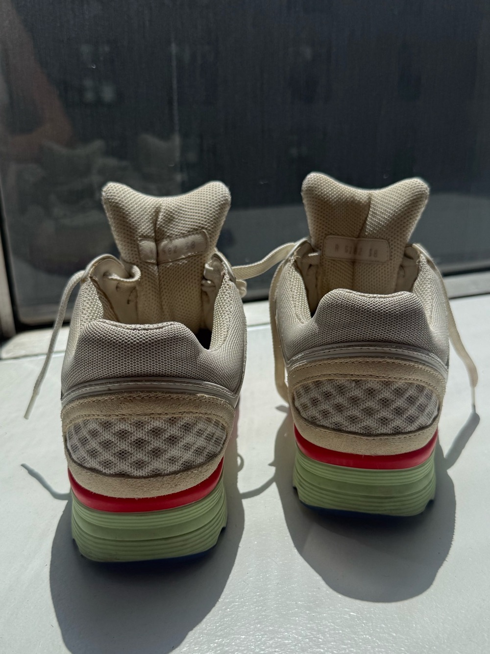 VINTAGE CHANEL White Leather & Suede CC Trainer with Pink, Green & Yellow Accent - Picture 7 of 11